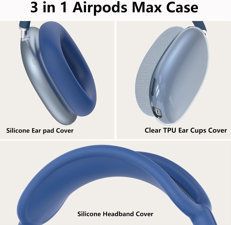 MINDRESY Silicone Case Cover for AirPods Max Headphones, Clear Soft TPU Ear Cups Cover/Ear Pad Case Cover/Headband Cover for AirPods Max (2024/2020), Transparent Accessories for Apple AirPods Max (USB-C), Blue - Image 4